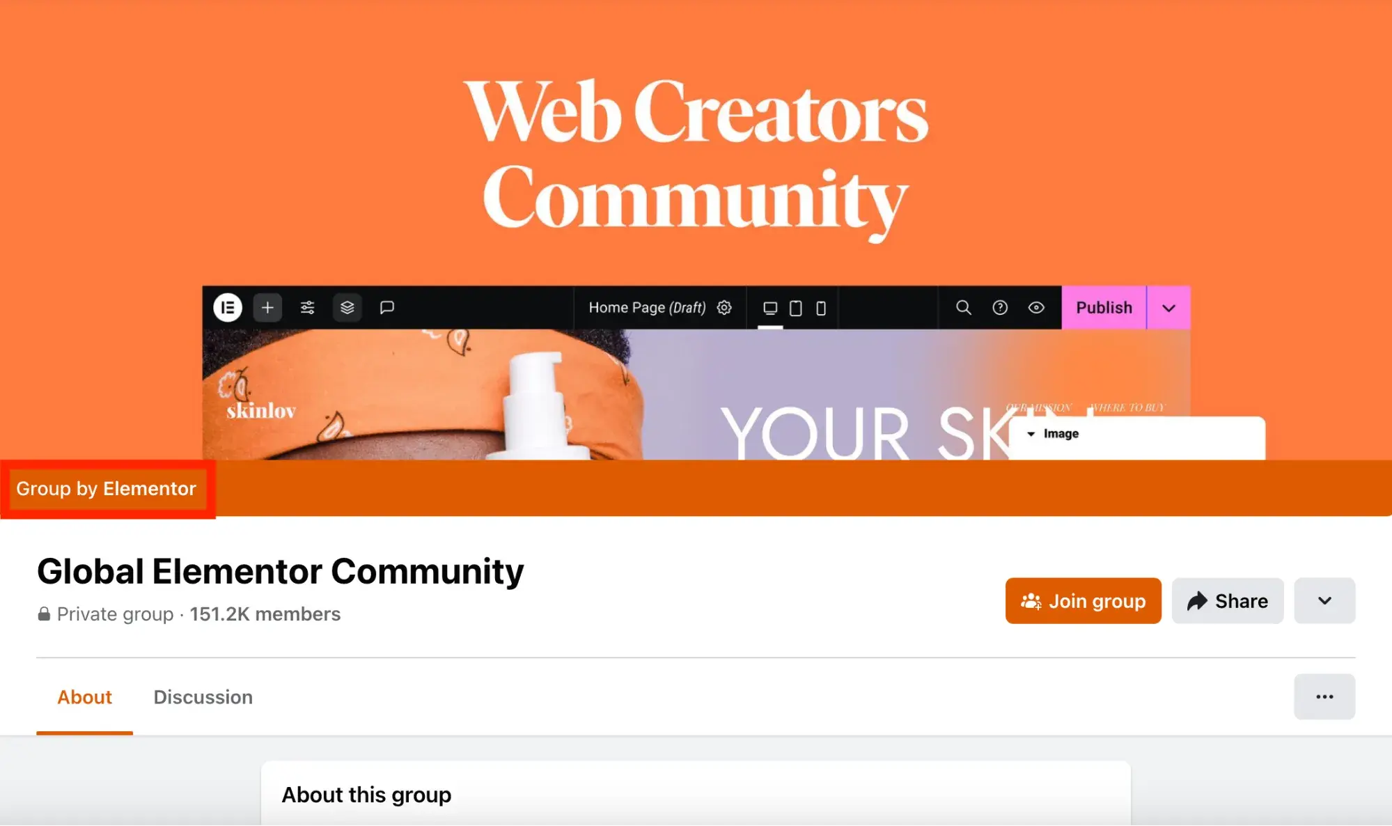 elementor facebook group screenshot
