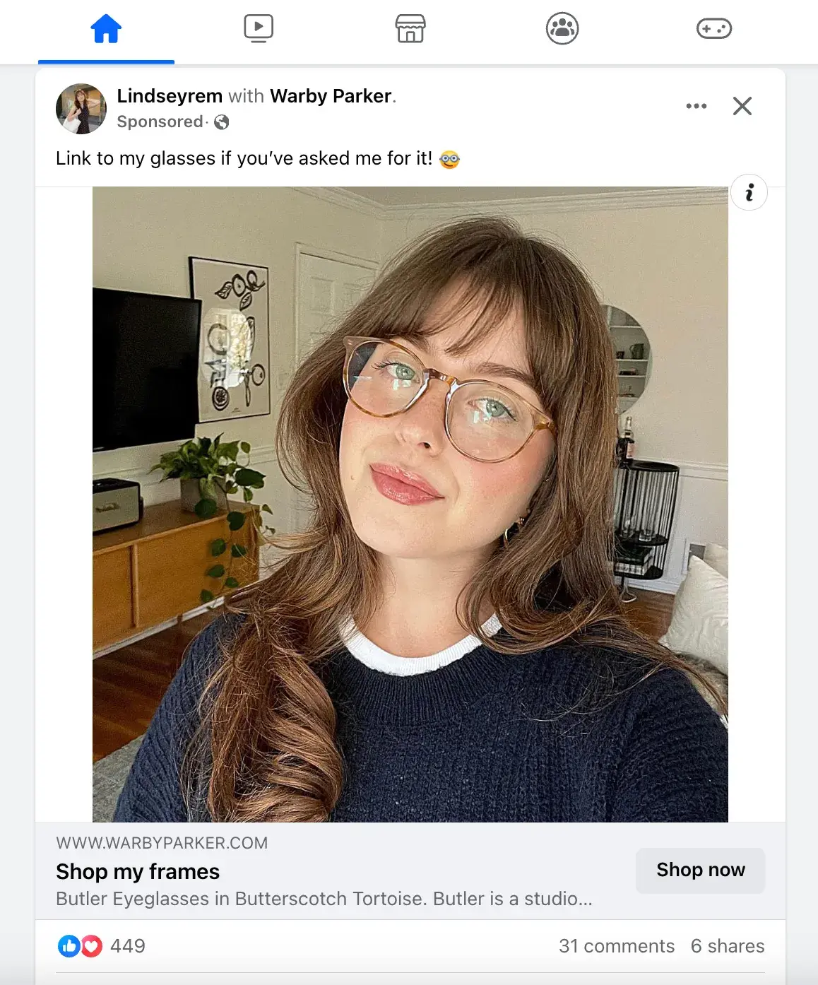 warby parker retargeting ad screenshot
